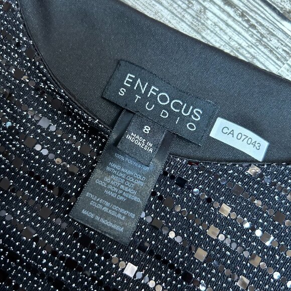 Enfocus Studio Glistening Black Beaded Stretchy Dress Size 8 Party Evening Event - Picture 4 of 8